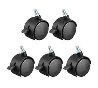 YOKIVE 5 Pcs Nylon Caster, Swivel Wheel Threaded Stem Casters with Brake, Great for Cabinets Shelves Daily Use, (Black, 2-Inch)