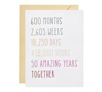 YOKIVE 50Th Anniversary Card, Funny Sweet Wedding Anniversary Cards with Kraft Paper Envelope Gift Perfect for Partner, Couples, Husband, Wife, Girlfriend, White