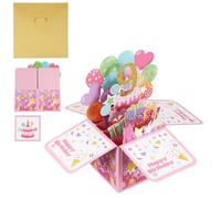 YOKIVE 9th Birthday Card, 9 Years Old Funny Birthday Card Happy Sweet with Greeting Card and Envelope 3D Open for Men Woman Gift Friends Party, Style 1 & Gold Pink