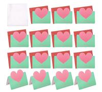 YOKIVE Heart Shaped Greeting Card with Envelope 24 Set, (5.4 x 3.9-Inch, Green/Red), Foldable Best Wishes Note Card, Great for Friends Anniversary Wedding Party