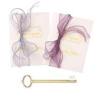 YOKIVE Wedding Day Vow Card Set, (7.87 x 5.51-Inch, Purple/Grey), Vow Card with Key Shape Pen for Her & Him Ribbon Version C, Gold Foil, Great Gift for Bride Groom Bridal Wedding