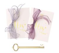 YOKIVE Wedding Day Vow Card Set, (7.87 x 5.51-Inch, Purple/Grey), Vow Card with Key Shape Pen for Her & Him Ribbon Version A, Gold Foil, Great Gift for Bride Groom Bridal Wedding