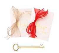 YOKIVE Wedding Day Vow Card Set, (7.87 x 5.51-Inch, Red/Gold), Vow Card with Key Shape Pen for Her & Him Ribbon Version A, Gold Foil, Great Gift for Bride Groom Bridal Wedding