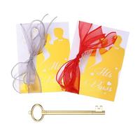 YOKIVE Wedding Day Vow Card Set, (7.87 x 5.51-Inch, Red/Grey), Vow Card with Key Shape Pen for Her & Him Ribbon Version B, Gold Foil, Great Gift for Bride Groom Bridal Wedding