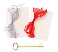 YOKIVE Wedding Day Vow Card Set, (7.87 x 5.51-Inch, Red/Grey), Vow Card with Key Shape Pen for Her & Him Ribbon Version A, Gold Foil, Great Gift for Bride Groom Bridal Wedding