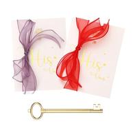 YOKIVE Wedding Day Vow Card Set, (7.87 x 5.51-Inch, Red/Purple), Vow Card with Key Shape Pen for Her & Him Ribbon Version A, Gold Foil, Great Gift for Bride Groom Bridal Wedding