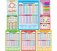 Yoklili 8 Educational Math Posters, Multiplication Chart Table Time Money Shapes Fractions Division Addition Subtraction, Elementary Homeschool Supplies, Classroom Decorations, 12 x 17.5 inches