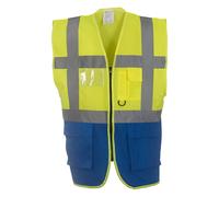 Yoko HVW801 Hi-Vis Executive Waistcoat Hi Vis Yellow/Royal Blue - Size M