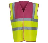Yoko Men's Yk001/Hvw100 Hi Vis 2 Band and Braces Waistcoat - Raspberry/Yellow, Large