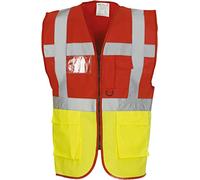 Yoko Men's Yk002/Hvw801 Multi-Functional Executive Hi-Vis Waistcoat - Red/Yellow, Small