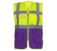Yoko Men's Yk002/Hvw801 Multi-Functional Executive Hi-Vis Waistcoat - Yellow/Purple, X-Large