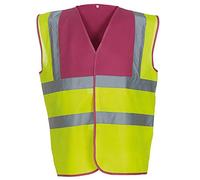Yoko Unisex Premium Hi-Vis Waistcoat Vest / Jacket (M) (Hi Vis Yellow/Raspberry)