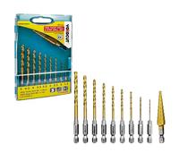 YOKOCUT 10Pcs HSS Hex Shank Drill Bit Set Titanium Drill Bit Set 1.5mm-5mm Quick Change | HSS Step Bit 4-12mm