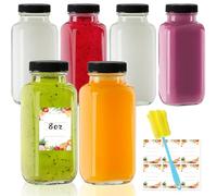 Yokodaza 8 oz Glass Juice Bottles with Lids 6-Pack - Reusable Small Juice Drinking Jars for Green Juices, Shots & Smoothies