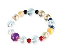 Yokohama Wakuwaku kan Feng Shui bracelet lucky charm money fortune beads women unisex stretch, suitable for wrist circumference of 6 to 8 inches, Green quartz, engraved crystal, Green quartz, rutile