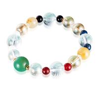 Yokohama Wakuwaku kan Feng Shui bracelet lucky charm money fortune beads women unisex stretch, suitable for wrist circumference of 6 to 8 inches, Green quartz, engraved crystal, Green quartz, rutile