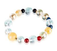 Yokohama Wakuwaku kan Feng Shui bracelet lucky charm money fortune beads women unisex stretch, suitable for wrist circumference of 6 to 8 inches, Green quartz, engraved crystal, Green quartz, rutile