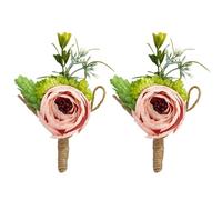 YOKOKE Artificial Peony Silk Flower Boutonniere Bouquet Corsage Wristlet Vintage Fake Succulent Plants Pink Peach for Wedding Decor 2 Pcs (Blush)