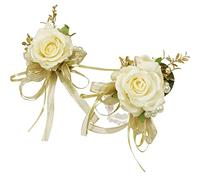 Yokoke Corsage und Boutonniere Set, handgefertigte künstliche Pfingstrose, Rose, Handgelenk, Ansteckblume und Bräutigam, für Herren, Hochzeit, Abschlussball, Anzug, Creme, Gold