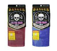 Yokozuna Creation Japanese Exfoliating Bath Towel Set - Ultra Hard Nylon & Polyester Body Scrubber for Invigorating Deep Clean - 2 Pack (Red & Blue)