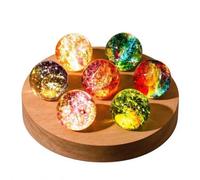 Yokqexz 7 Chakra Light Up Crystal Balls with Beech Wood Base | USB powered plug-and-play, soft warm non-dazzling glow, reiki healing chakra balancing, home decor, Christmas(Circular)