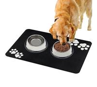 YOKUPOTAC Absorbent Dog Bowl Mats - 60 x 40 cm Non Slip Pet Placemat for Food & Water Bowls - Black, Wipe Clean for Cats & Dogs