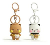 YOKUSHI 2PCS Bubu Dudu Cute Keychains, Kawaii Cartoon Statue Bears Panda Figurine Key Chains for Women Backpacks Car Keys Gifts, White+brown, One size