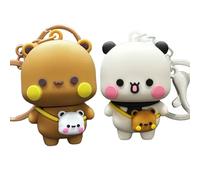 YOKUSHI 2PCS Bubu Dudu Cute Keychains, Kawaii Cartoon Statue Bears Panda Figurine Key Chains for Women Backpacks Car Keys Gifts, White+brown, One size