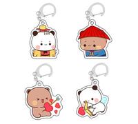 YOKUSHI 4 Pcs Bubu Dudu Cute Keychains, Kawaii Cartoon Bears Panda Acrylic Key Chains for Women Backpacks Car Keys Gifts, A, One Size