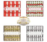 YoL 32 mini christmas crackers saucer breakfast crackers silver gold red white bow