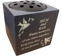 YoL Mum & dad dove rose flower bowl resin charcoal grey memorial graveside verse