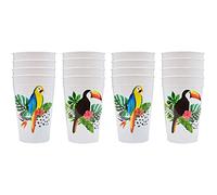 YoL Pack of 16 reusable plastic tumblers tropical parrot design summer party picnic