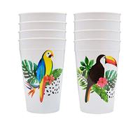 YoL Pack of 8 reusable plastic tumblers tropical parrot design summer party picnic