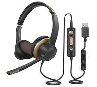 yola pro USB Headset with Microphone for PC/Mac/Laptop, Noise Canceling Computer Headset for Office, Meetings, Boom Skype Webinars, Clearer Voice, in-line Control, Lightweight-Gold