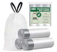 Yolaist 20L Bin Bags 75 Counts, Pre-Separated 20μm Thick Pedal Bin Liners 20L, Strong Leak-proof & Drawstrings Small Bin Bags for Kitchen, Bathroom, Home, Office