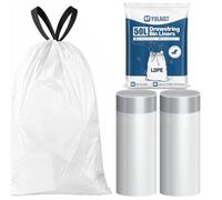 Yolaist 50L Bin Bags - 20 Count 30μm White Drawstring Liners No Perforation | LDPE Soft & Flexible - Leak Resistant Base Tear-Free Roll - 20kg Load - 61x85cm Resuse Sacks for Home Kitchen Office Bins