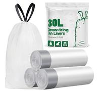Yolaist Bin Bags 30L, 20um Strong Tall Kitchen Pedal Bin Liners, 45 Counts White 30L Bin Liners with Tie Handle, Thicken, Quick Dispense