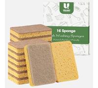 Yolaist Eco Sponges Scourers 16 Pack - Plastic Free, Compostable Kitchen Sponges for Washing Up, Natural Wood Pulp & Coconut Fibre, Biodegradable & Durable Dish Scrubber