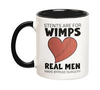 YOLANDEEUROKOK Bypass Surgery Mug, Stents Are For Wimps Real Men Have Bypass Surgery, Open Heart Surgery Gifts, Get Well Soon, 11 Oz Novelty Coffee Mug/Cup, Black