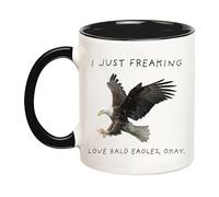 YOLANDEEUROKOK I Just Freaking Love Bald Eagles, Okay Mug, Bald Eagle Mug, Bald Eagle Gifts, Friend Mug, 11 Oz Novelty Coffee Mug/Cup, Black