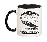 YOLANDEEUROKOK Kayak Mug, Kayak Gifts, Funny Kayaker Coffee Mug, Sometimes I Wonder if My Kayak is Thinking About Me Too, 11 Oz Novelty Coffee Mug, Black
