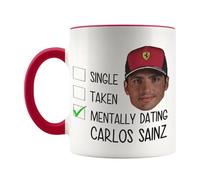 YOLANDEEUROKOK Single Taken Mentally Dating Carlos Sainz Mug, Funny Gift For Carlos Sainz Fan, F1 Fan Mug Gift, 11 Oz Novelty Coffee Mug, Red