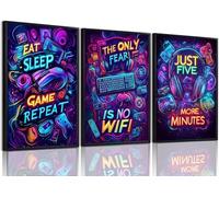 Yolbcdr Neon Gaming Posters Video Game Wall Art Prints Set of 3 Game Room Decor Gaming Sign Painting Playroom Cool Pictures Gamer Wall Decor for Boy Teen Men Bedroom Bathroom 12x16in Unframed