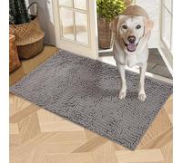 YOLCAR Muddy Mats for Dogs, Chenille Water Absorbent Mat for Indoor, Washable Dog Rug for Muddy Feet and Muddy Paw, Keep Floors Clean and Tidy, Gray