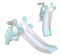 YOLEO 4-in-1 Kids Slide with Basketball Hoop - Baby Slide & Climber Playset, Foldable Indoor Outdoor Toddler Slide for Ages 1-3, Safe Children‘s Garden Slide with Ball & Extended Runout (Green)