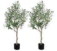 YOLEO 4FT Artificial Olive Tree, Faux Silk Olive Plant with Lifelike Leaves, Fake Tree for Home Office Indoor Decor（2 Pack）
