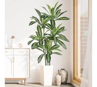 YOLEO 5.5FT Artificial Dracaena Tree with White Tall Planter, Lifelike Fake Silk Tree Indoor, Faux Dracaena Tall Plant for Living Room Bedroom Balcony Corner Office Decor