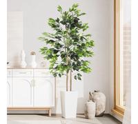 YOLEO 5.5FT Artificial Ficus Tree with White Tall Planter, Lifelike Fake Silk Tree Indoor, Faux Ficus Tall Plant for Living Room Bedroom Balcony Corner Office Decor