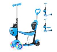 YOLEO 5-in-1 Kids Scooter with Removable Seat, LED Flashing Wheels Height Adjustable 3 Wheels Kick Scooter with Push Handle for Toddlers, Boys and Girls from 2 Years (Blue), L57xW14xH68-78cm