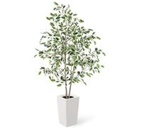 YOLEO 5FT Artificial Ficus Tree with White Tall Planter, Lifelike Fake Silk Tree Indoor, Faux Ficus Tall Plant for Living Room Bedroom Balcony Corner Office Decor